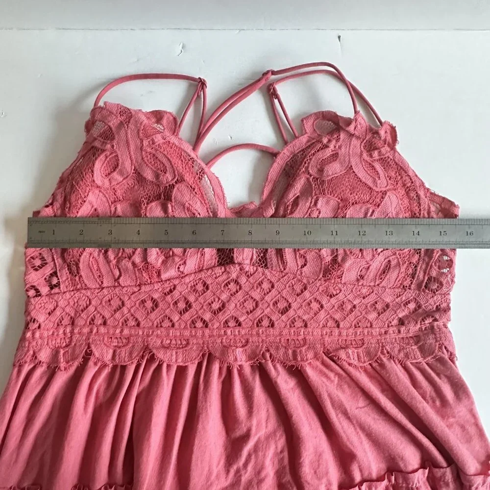 Zenana Babydoll Cami/Dress Womens 3X Pink Lace‎ Crochet Tiered Barbie Boho - Picture 6 of 12